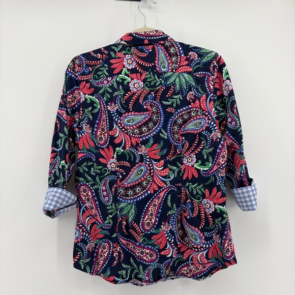 Chaps Women's Paisley Print No Iron Button Down Shirt Blue Red Green Medium - Picture 2 of 6